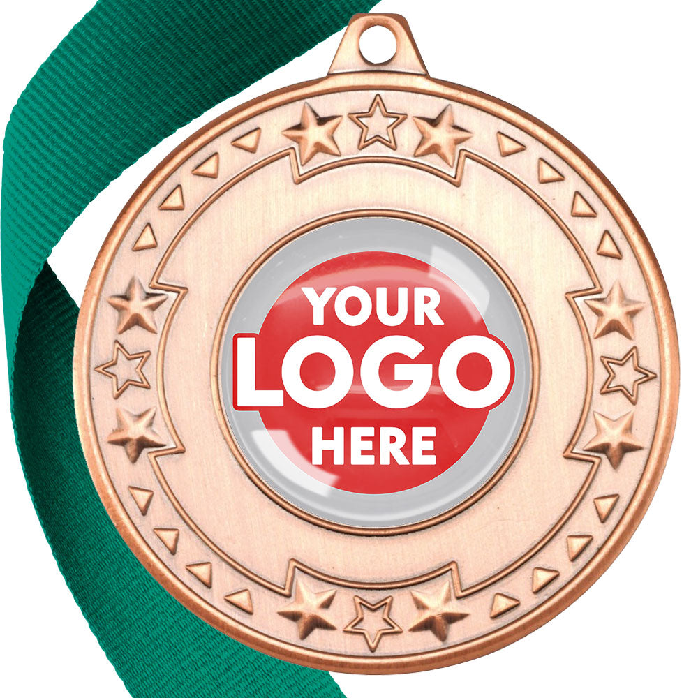 The Glossy gel 50mm Star Edge Medal on a Ribbon