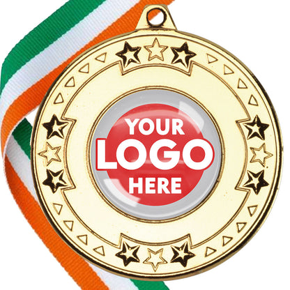 The Glossy gel 50mm Star Edge Medal on a Ribbon