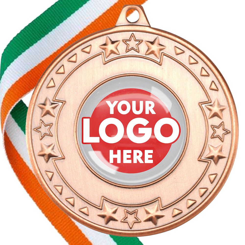 The Glossy gel 50mm Star Edge Medal on a Ribbon