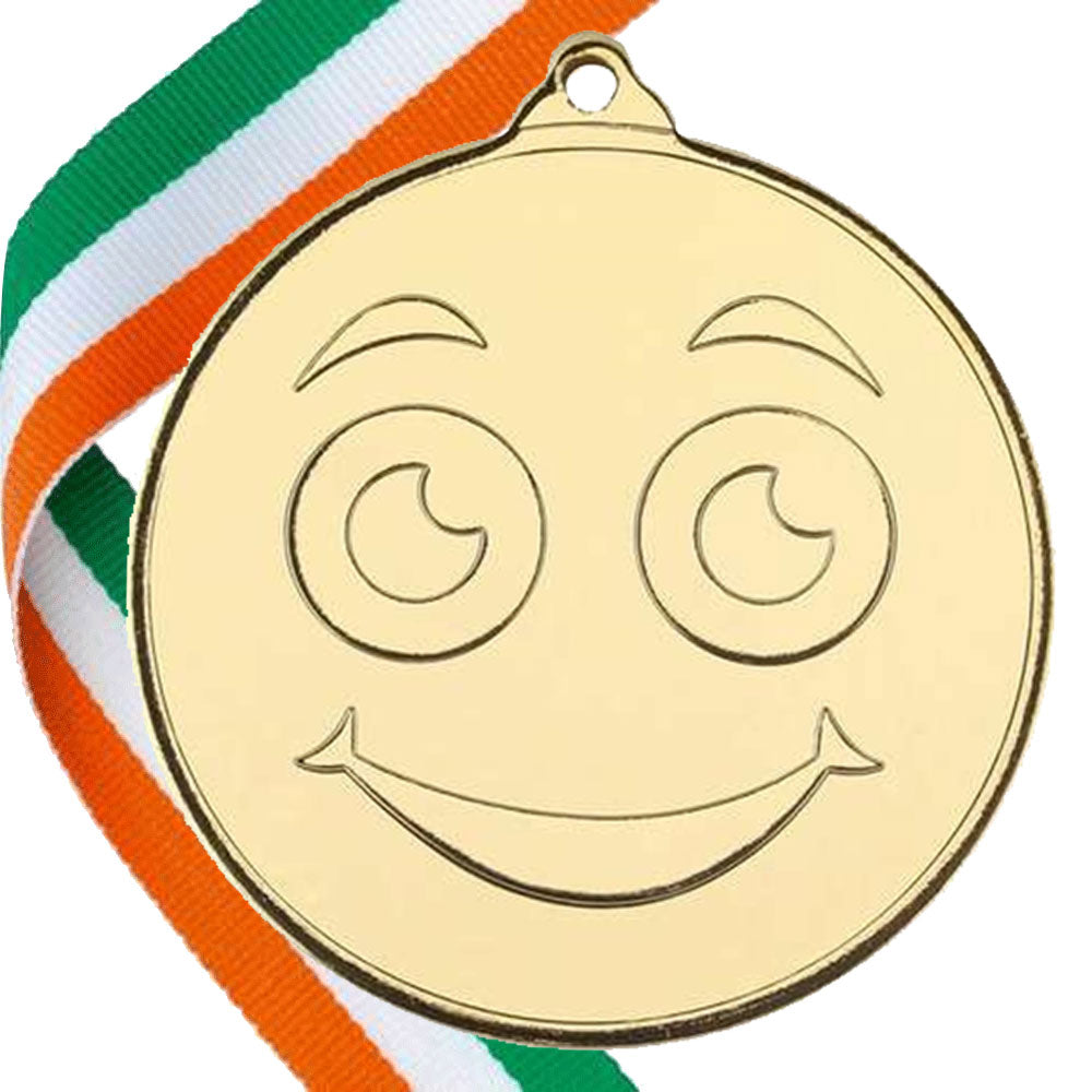 50mm Smiley Face Embossed Medal on a Ribbon