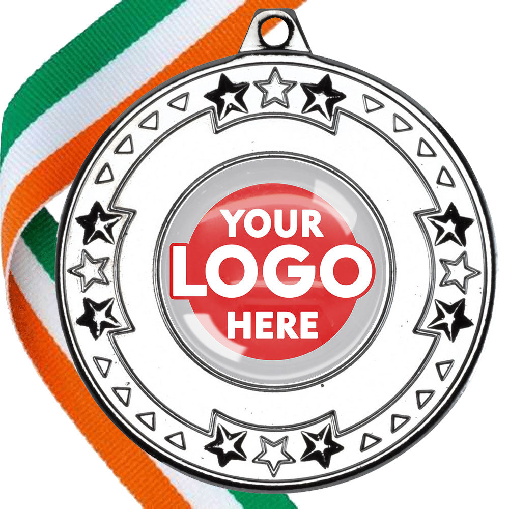 The Glossy gel 50mm Star Edge Medal on a Ribbon