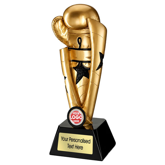 Personalised Gold Boxing Glove Tower Trophy with Club Logo