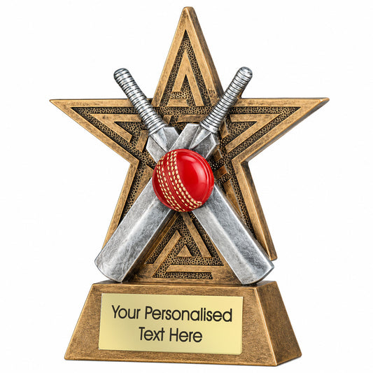 Personalised Cricket Star Trophy with Crossed Bats