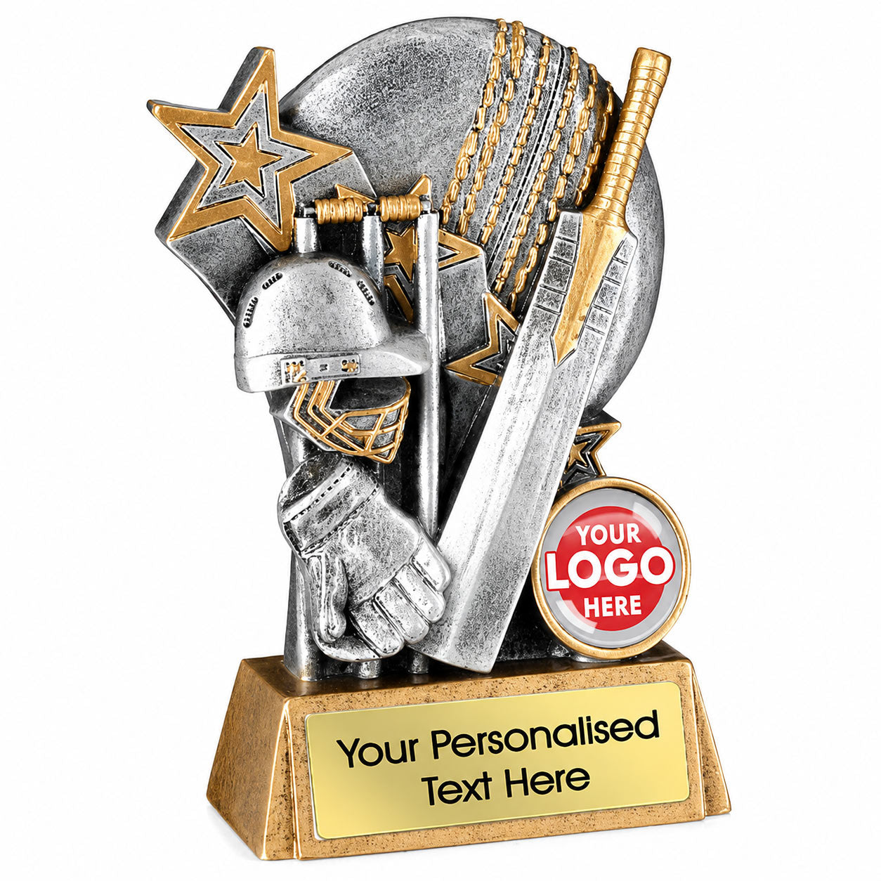 Personalised Cricket Helmet, Bat and Ball Trophy