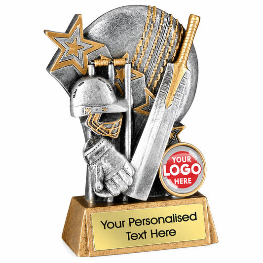 Personalised Cricket Helmet, Bat and Ball Trophy