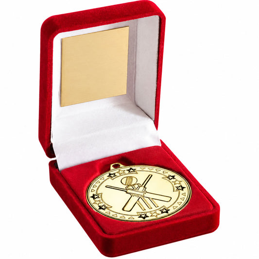 50mm Cricket Medal in Red Velvet Presentation Case