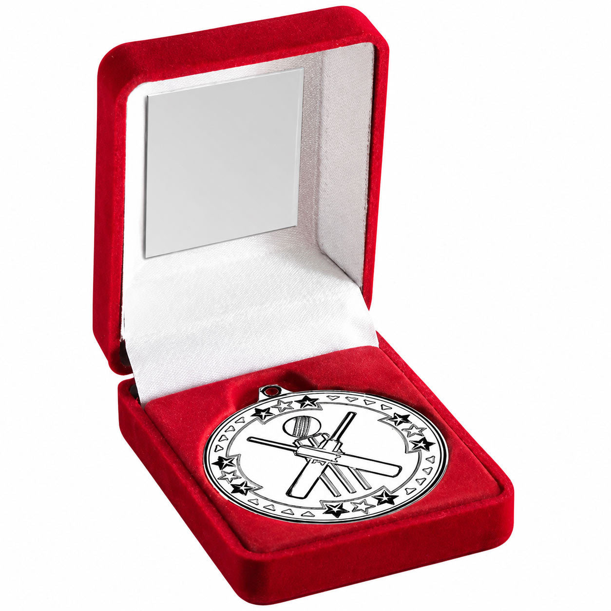 50mm Cricket Medal in Red Velvet Presentation Case