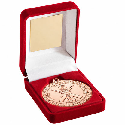 50mm Cricket Medal in Red Velvet Presentation Case