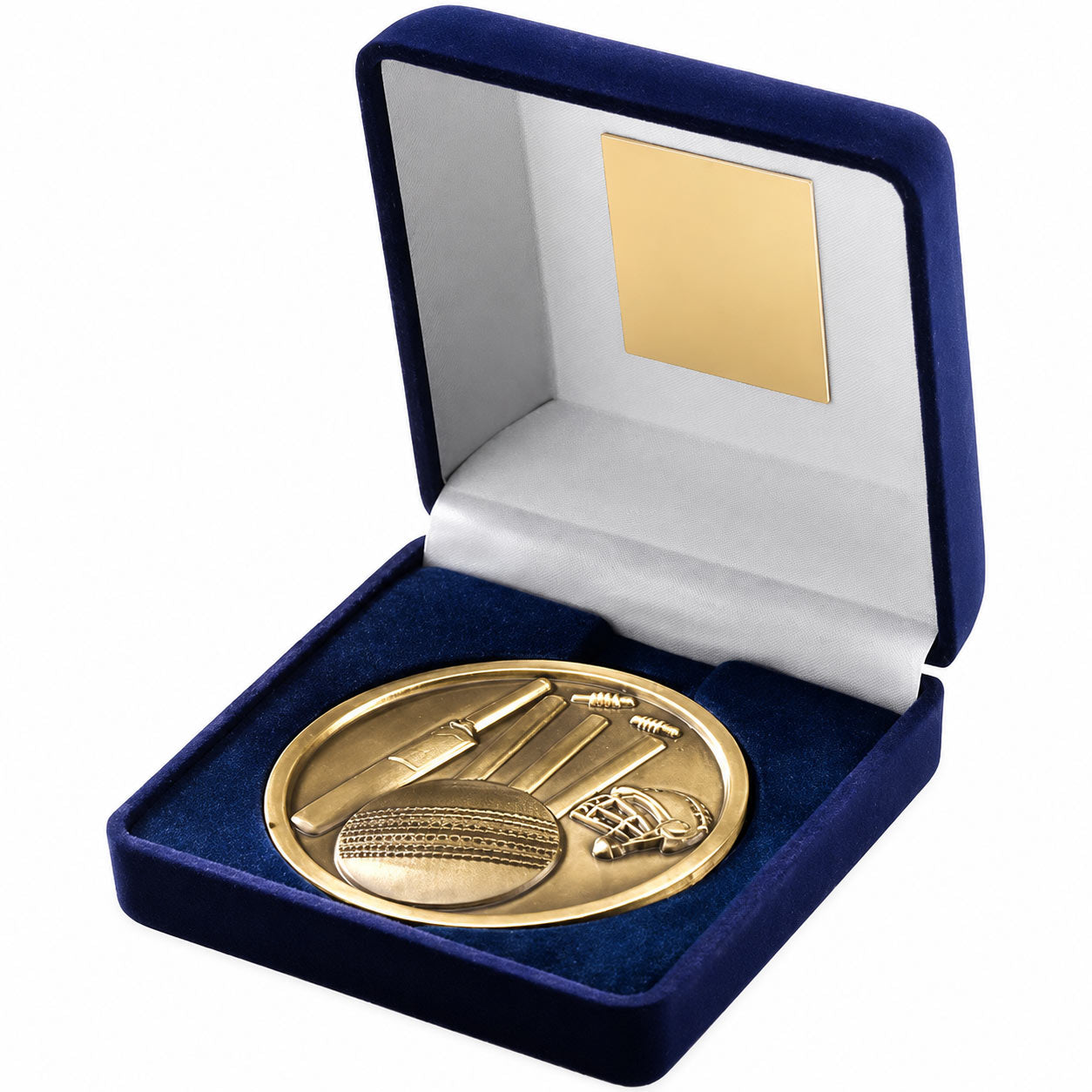 70mm Gold Cricket Medallion in Blue Velvet Presentation Case