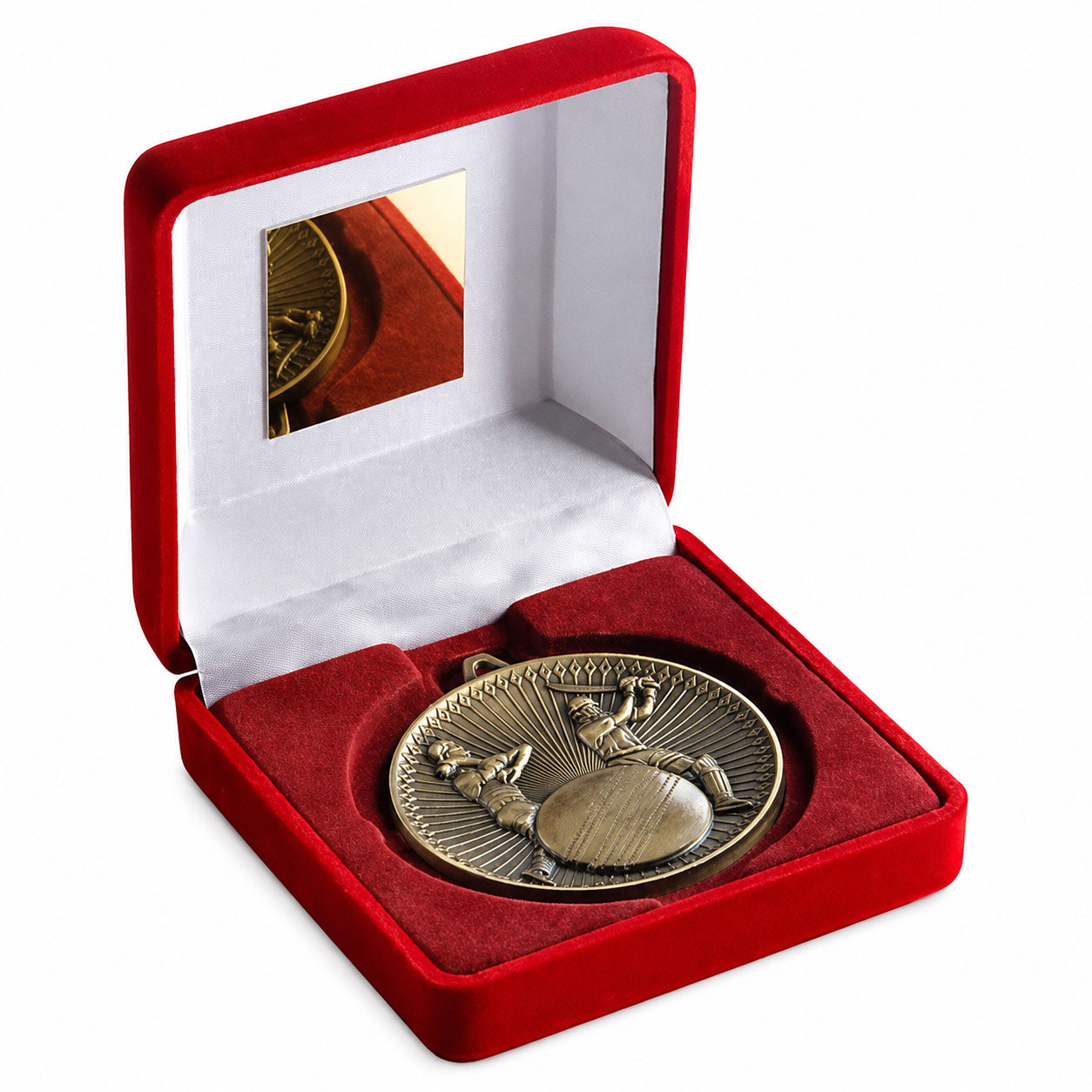 60mm Cricket Medal in Red Velvet Presentation Case