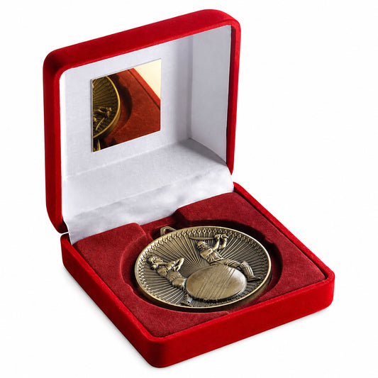 60mm Cricket Medal in Red Velvet Presentation Case