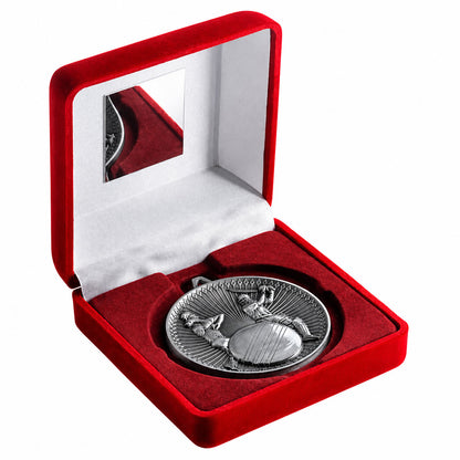 60mm Cricket Medal in Red Velvet Presentation Case