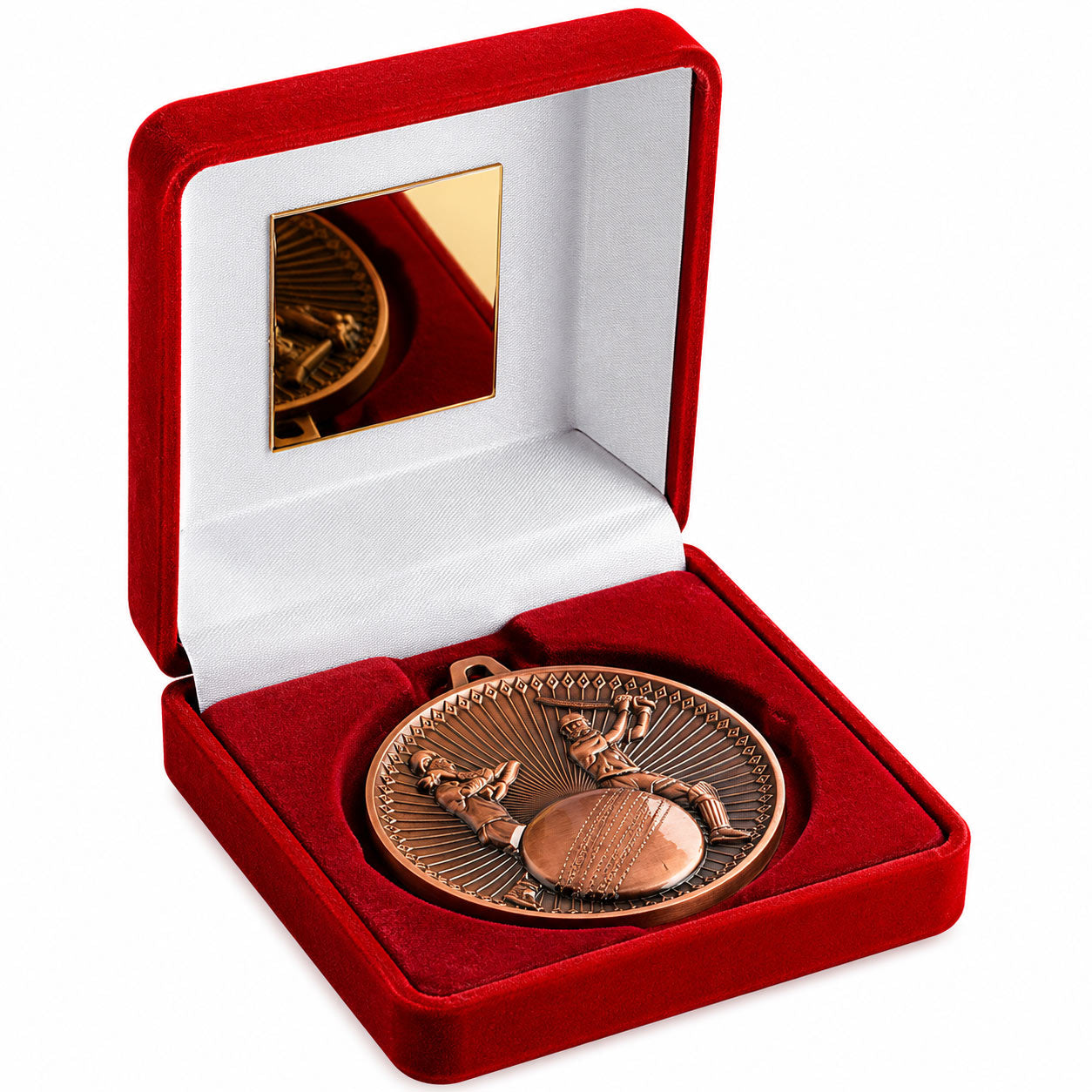 60mm Cricket Medal in Red Velvet Presentation Case