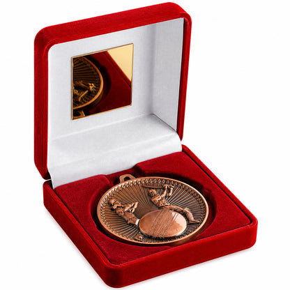 60mm Cricket Medal in Red Velvet Presentation Case