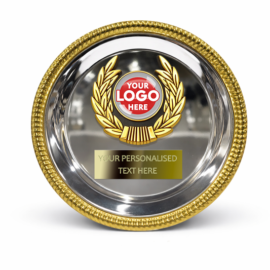 Elegant Silver Salver with Golden Rim with Logo of your Choice