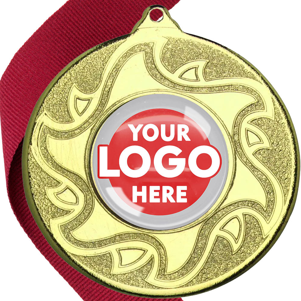 The Glossy Domed 50mm Sunshine Design Medals on Ribbons MINIMUM ORDER 100