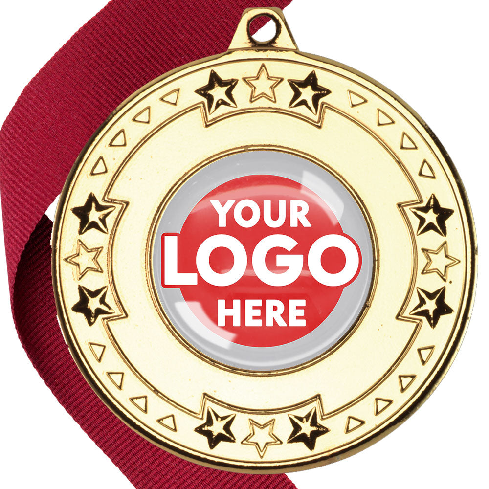The Glossy gel 50mm Star Edge Medal on a Ribbon