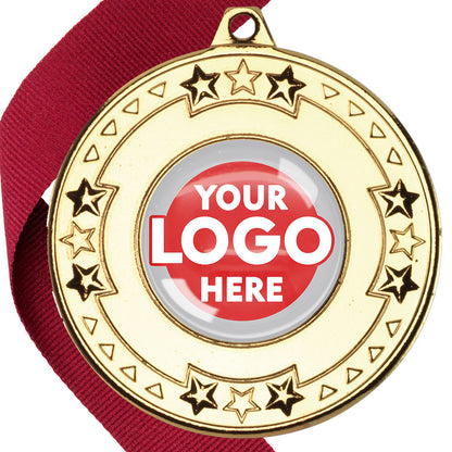 The Glossy gel 50mm Star Edge Medal on a Ribbon