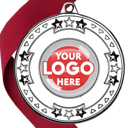 The Glossy gel 50mm Star Edge Medal on a Ribbon