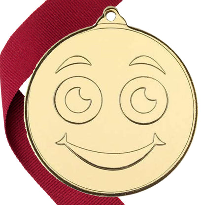 50mm Smiley Face Embossed Medal on a Ribbon