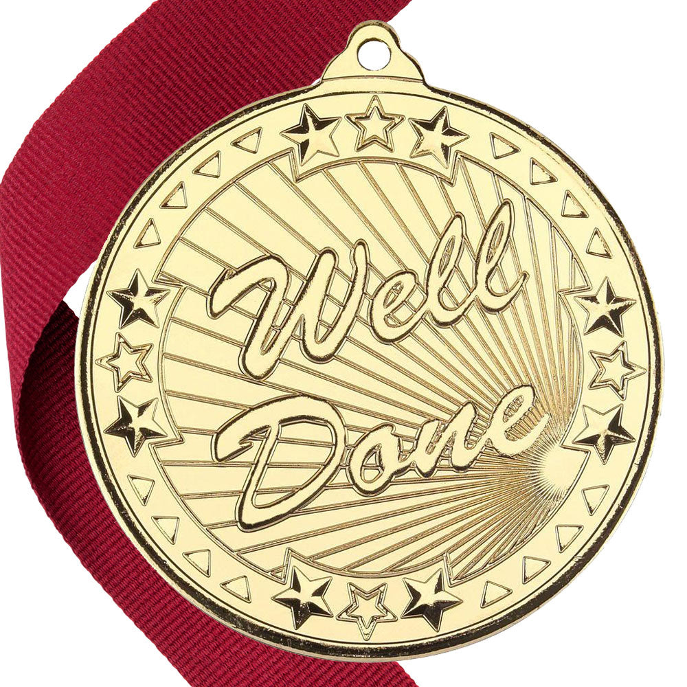 50mm Well Done Embossed Medal on a Ribbon