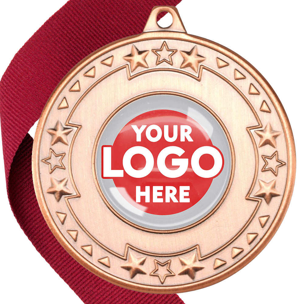The Glossy gel 50mm Star Edge Medal on a Ribbon