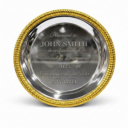 Elegant Engraved Silver Salver with Golden Rim BW Trophies