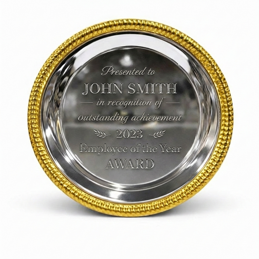 Elegant Engraved Silver Salver with Golden Rim