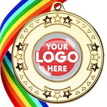 The Glossy gel 50mm Star Edge Medal on a Ribbon