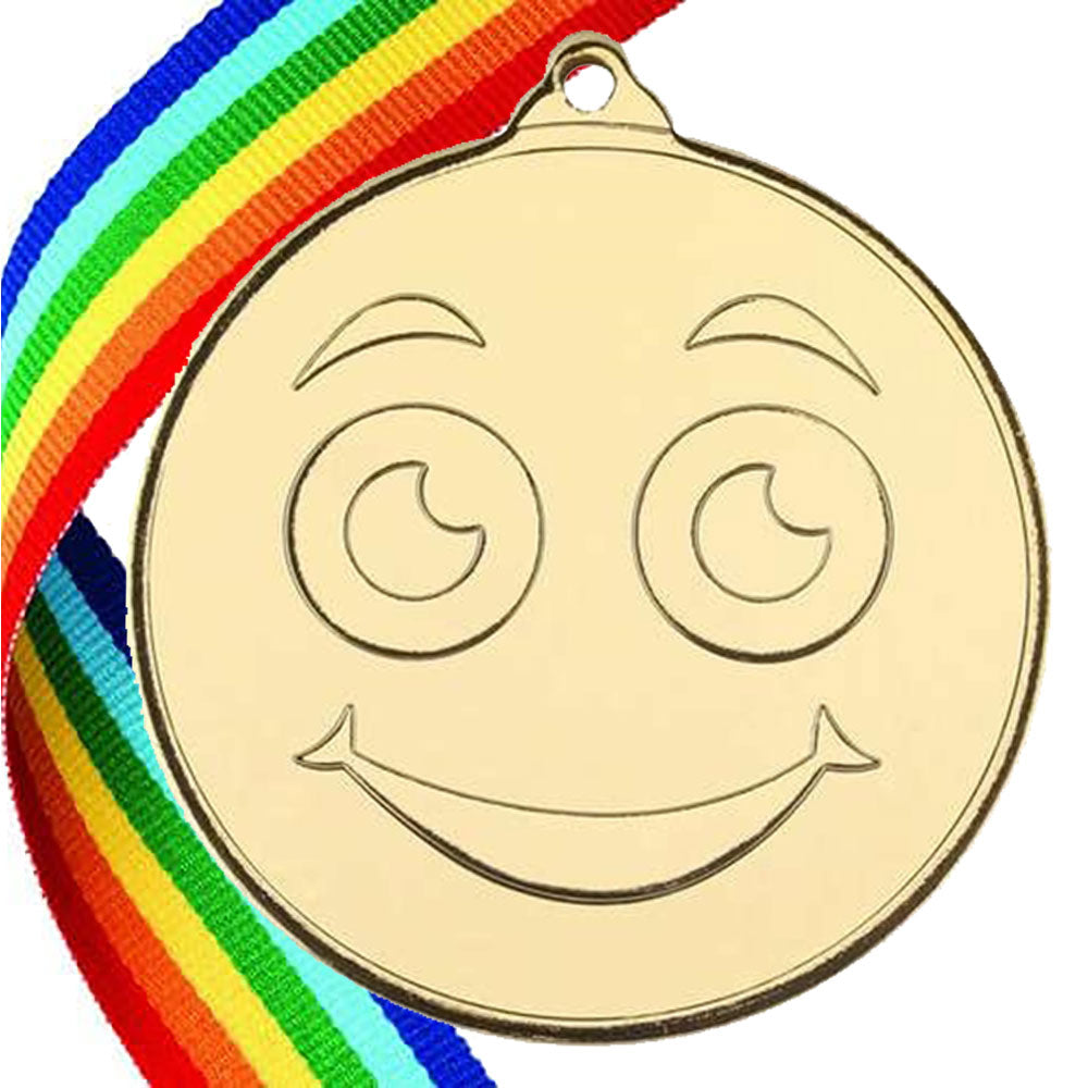 50mm Smiley Face Embossed Medal on a Ribbon