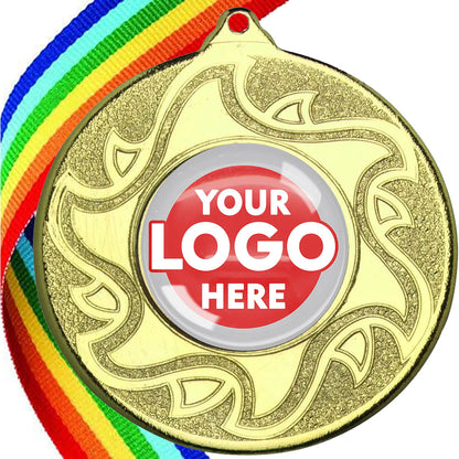 The Glossy Domed 50mm Sunshine Design Medals on Ribbons MINIMUM ORDER 100