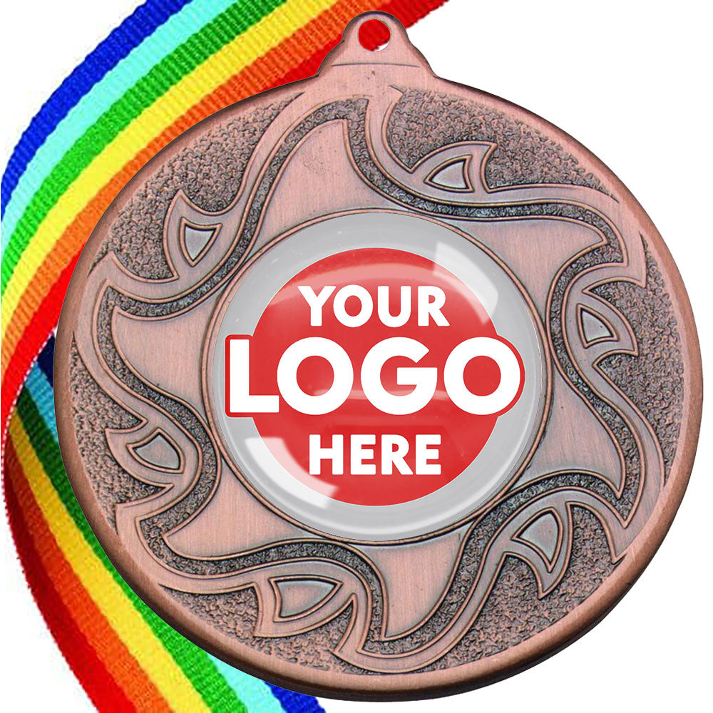 The Glossy Domed 50mm Sunshine Design Medals on Ribbons MINIMUM ORDER 100
