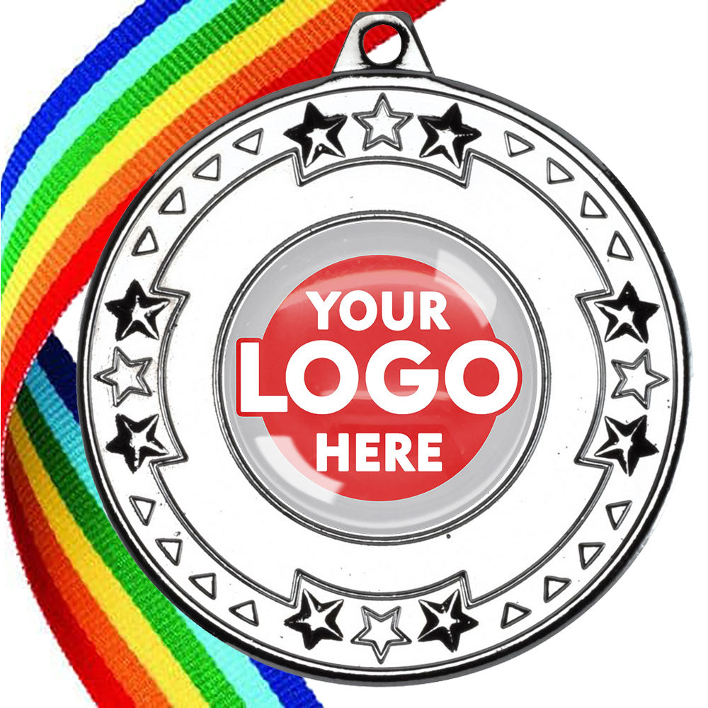 The Glossy gel 50mm Star Edge Medal on a Ribbon