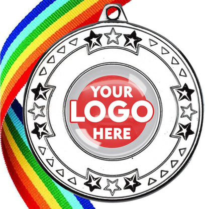 The Glossy gel 50mm Star Edge Medal on a Ribbon