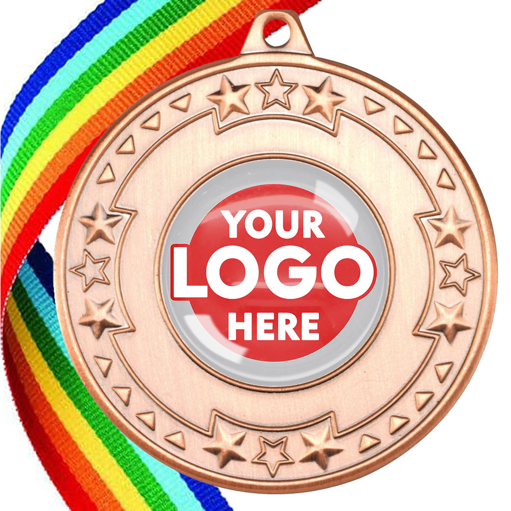 The Glossy gel 50mm Star Edge Medal on a Ribbon