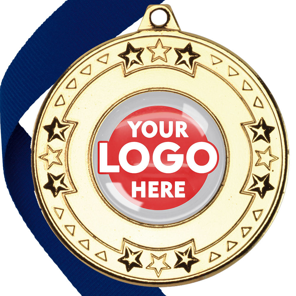 The Glossy gel 50mm Star Edge Medal on a Ribbon
