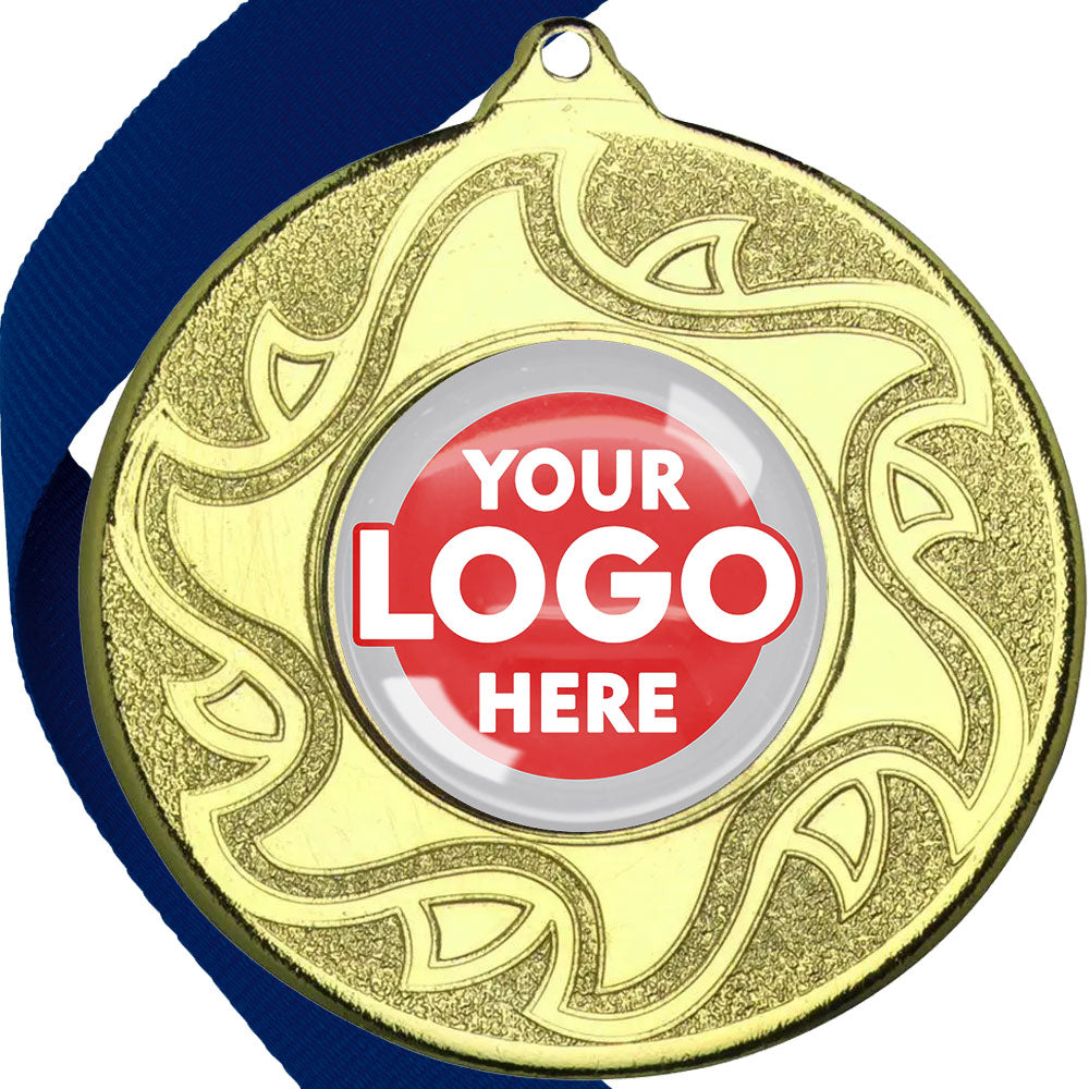 The Glossy Domed 50mm Sunshine Design Medals on Ribbons MINIMUM ORDER 100