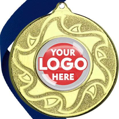 The Glossy Domed 50mm Sunshine Design Medals on Ribbons MINIMUM ORDER 100