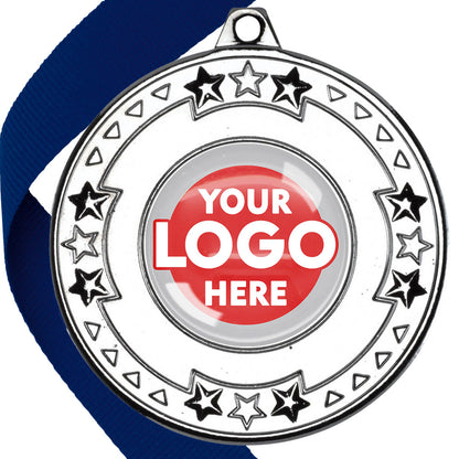 The Glossy gel 50mm Star Edge Medal on a Ribbon