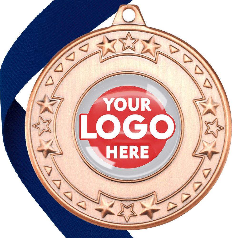 The Glossy gel 50mm Star Edge Medal on a Ribbon