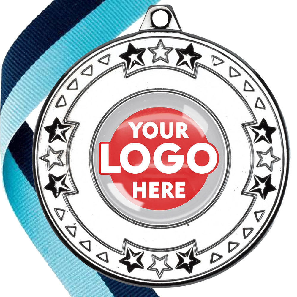 The Glossy gel 50mm Star Edge Medal on a Ribbon