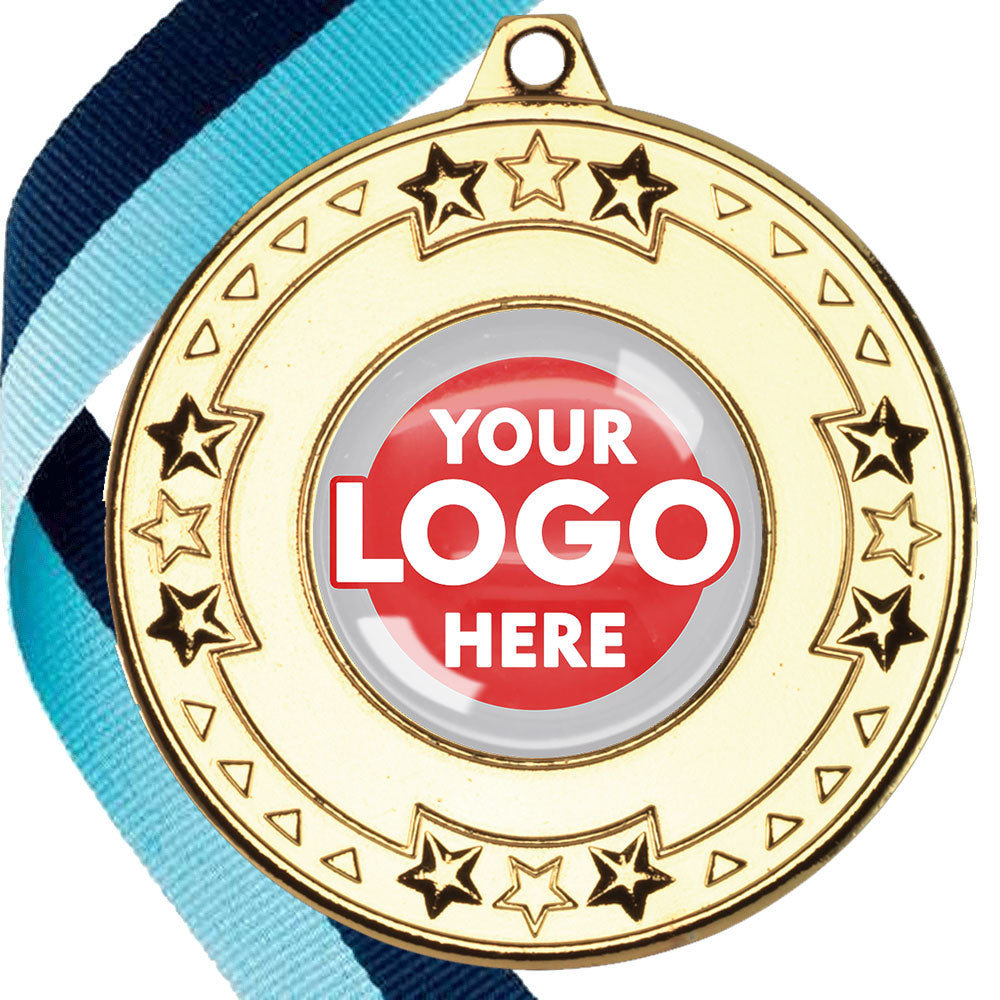 The Glossy gel 50mm Star Edge Medal on a Ribbon