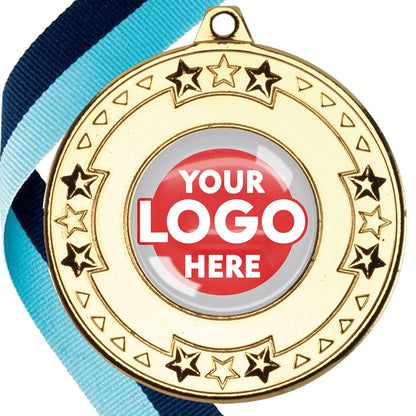 The Glossy gel 50mm Star Edge Medal on a Ribbon