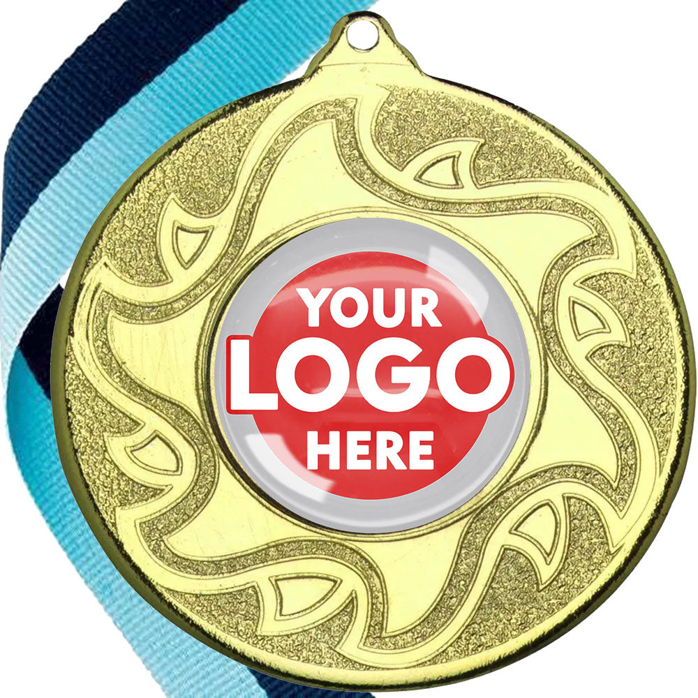 The Glossy Domed 50mm Sunshine Design Medals on Ribbons MINIMUM ORDER 100