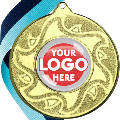 The Glossy Domed 50mm Sunshine Design Medals on Ribbons MINIMUM ORDER 100