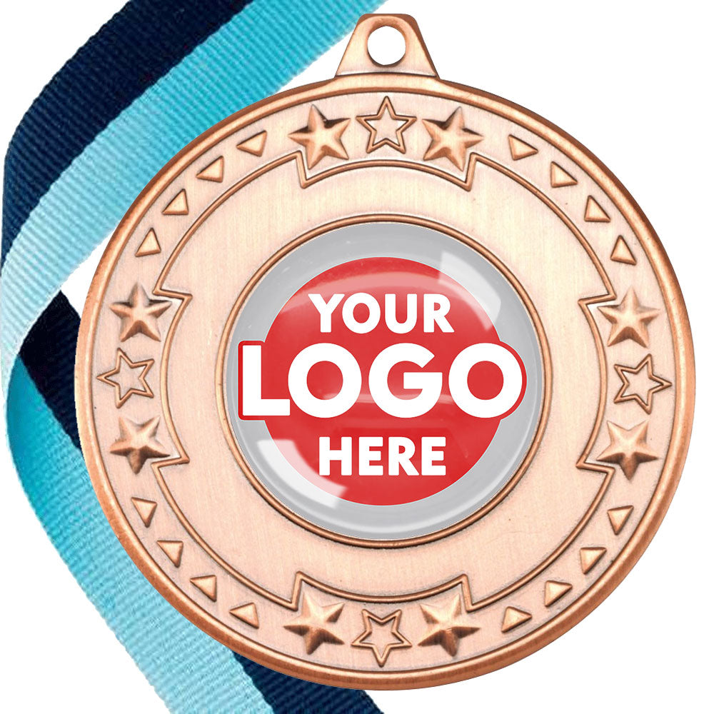 The Glossy gel 50mm Star Edge Medal on a Ribbon