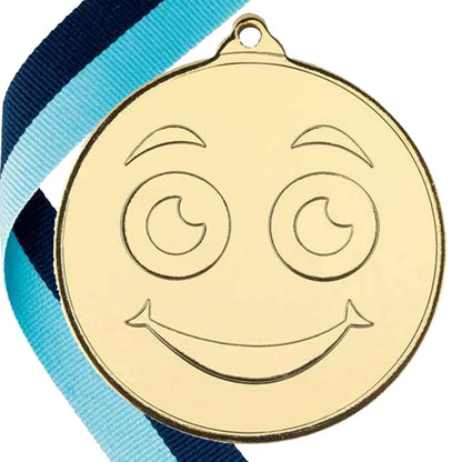 50mm Smiley Face Embossed Medal on a Ribbon