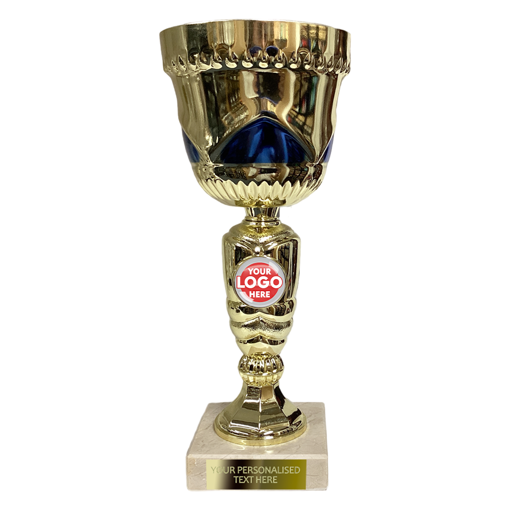 Golden Cup with Blue Elements on Marble Base (3870A) BW Trophies