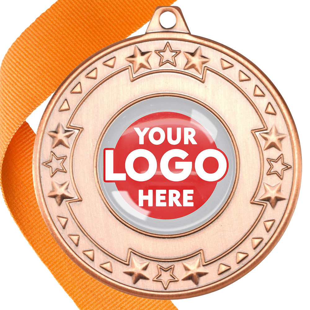 The Glossy gel 50mm Star Edge Medal on a Ribbon