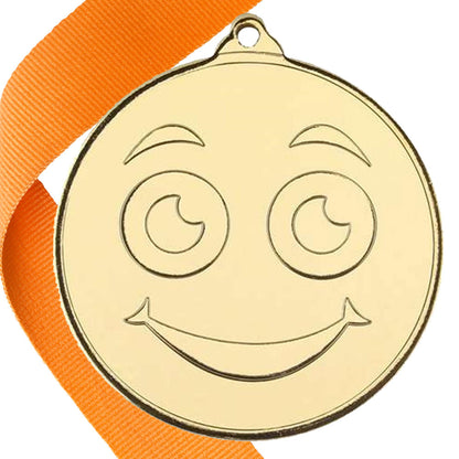 50mm Smiley Face Embossed Medal on a Ribbon